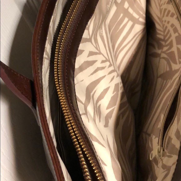 Tommy Bahama Brown Leather Palms Cage N/S Tote with Metallic Gold NWT - Picture 4 of 5